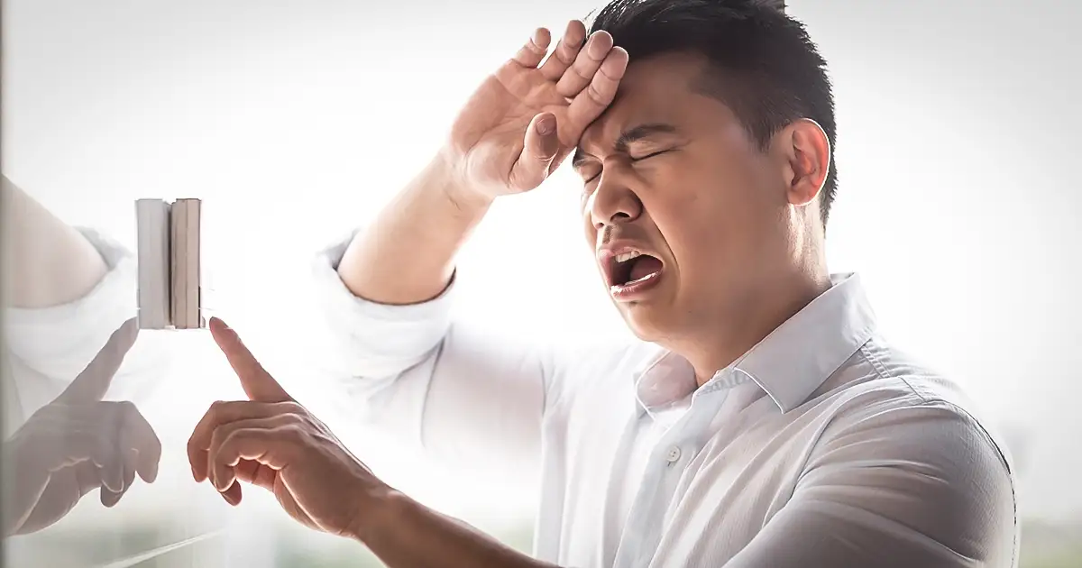 A man reacts dramatically when faced with a broken thermostat.