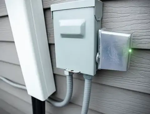 A dedicated HVAC surge protector on a customer's outdoor condenser.