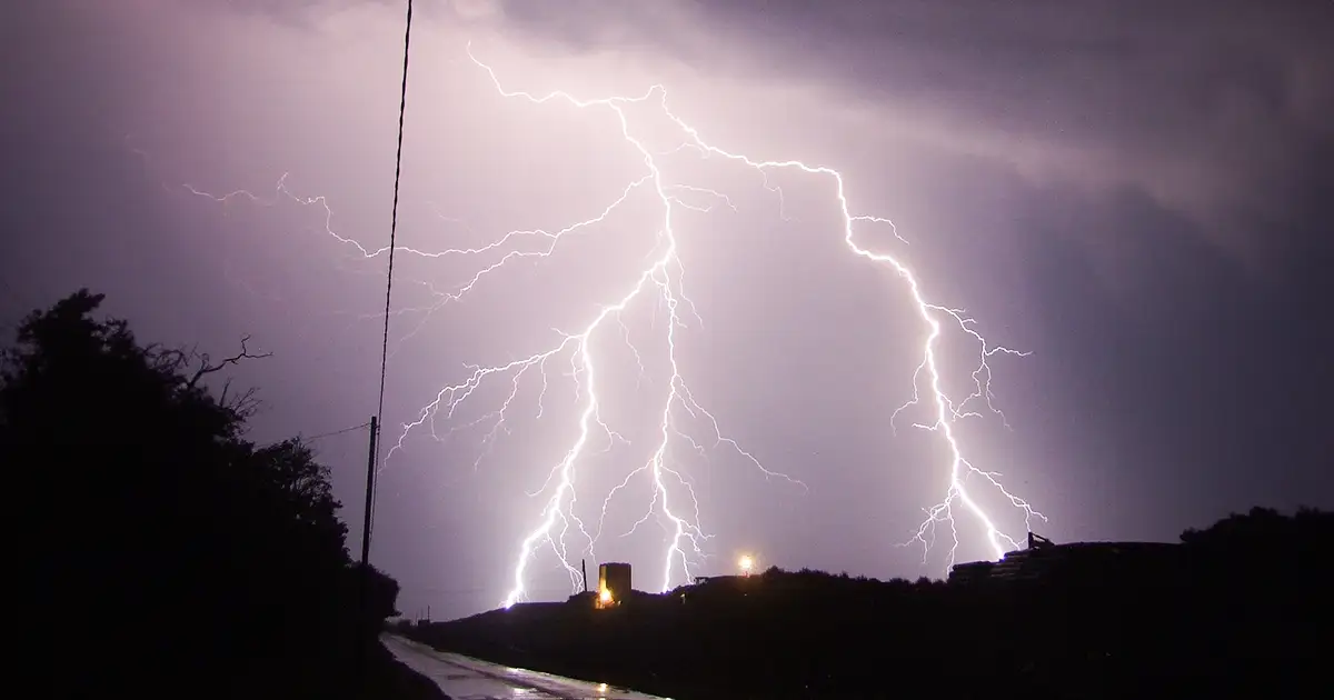 Lighting strike in the distance in rural area of Oklahoma