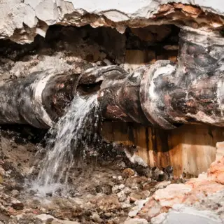 An old, deteriorated pipe that froze during the cold winter and burst.